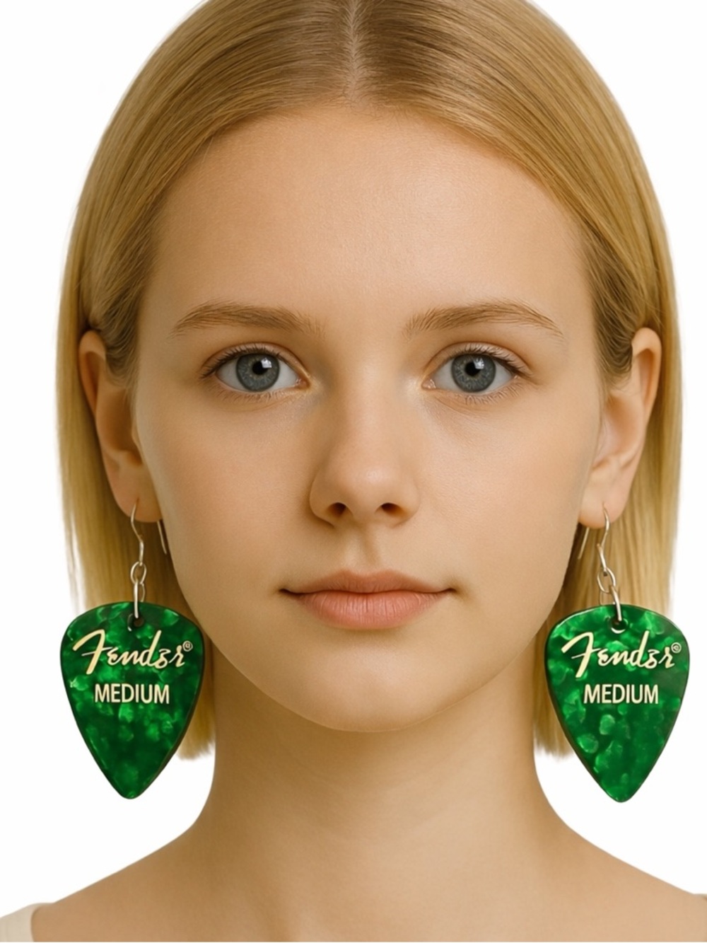 Green Pearlescent Guitar Pick Earrings Unisex New